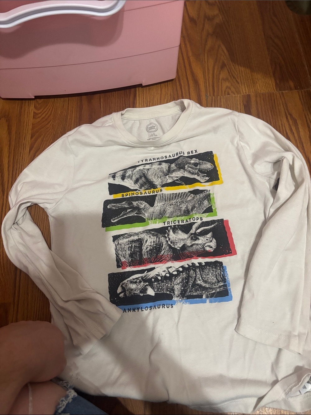 White Kids Long Sleeve Dinosaur Graphic Tee